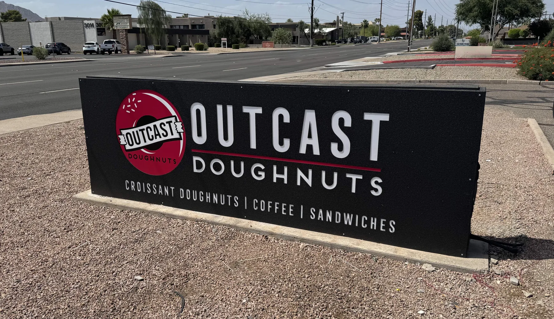 Outcast Doughnuts custom monument sign